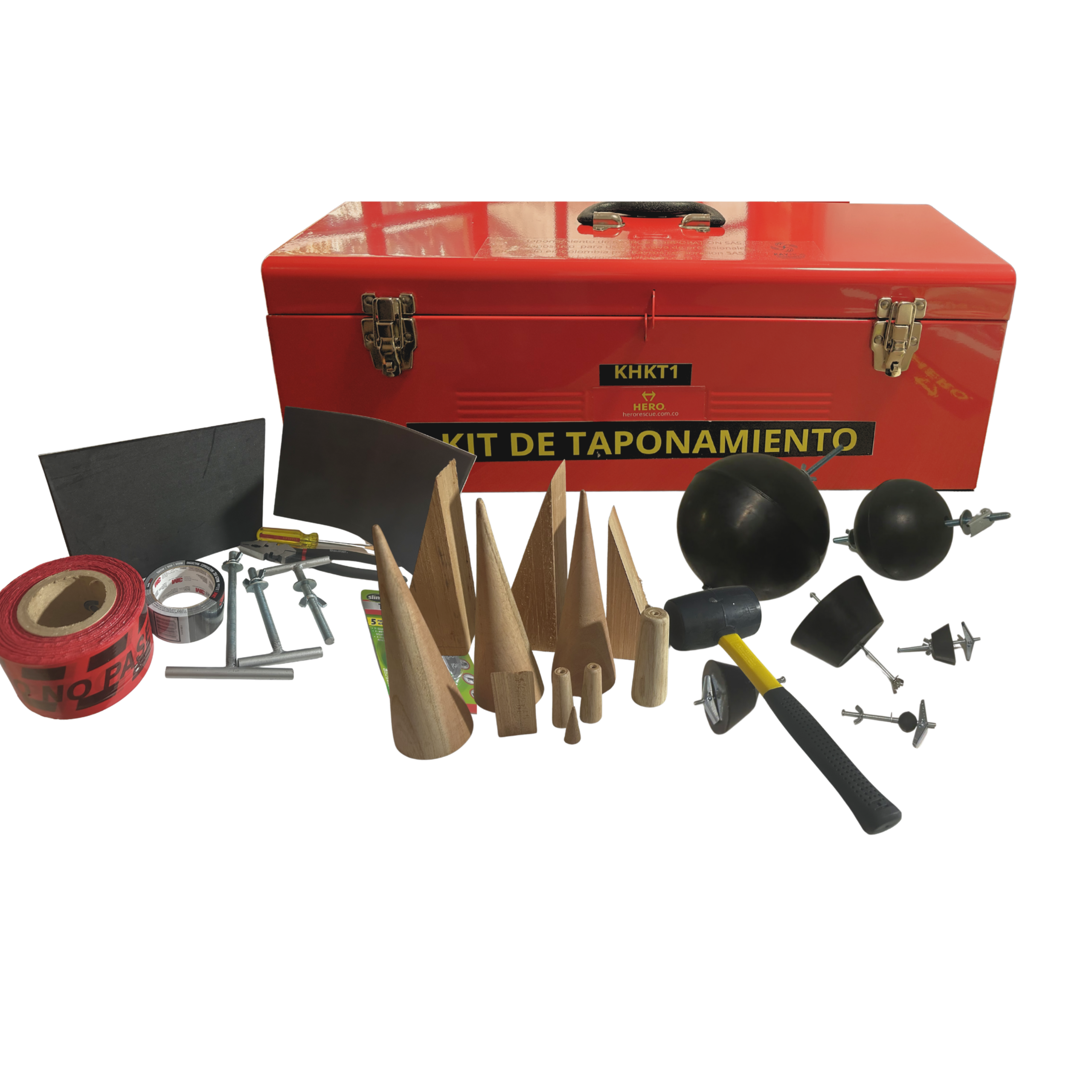 Kit de taponamiento HAZMAT KHKT1 y KHKT2 para control de fugas y derrames con tapones, masillas y materiales absorbentes
